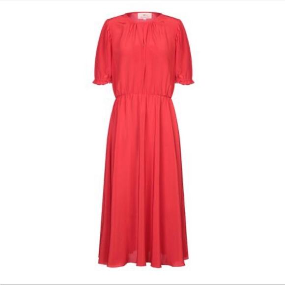 Soler X ARossgirl Brooke Red Silk Long Midi Dress Large NWT No Belt - Picture 1 of 14